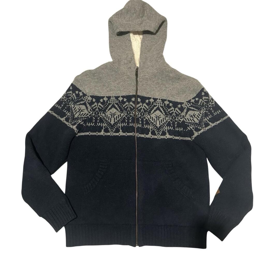 The North Face Fair Isle Sherpa Lined Knit Jacket Men’s MEDIUM Full Zip Hooded